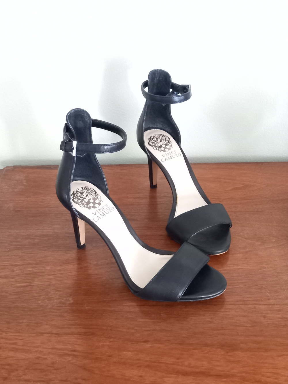 Vince Camuto Black Open-Toe Ankle Strap Heels